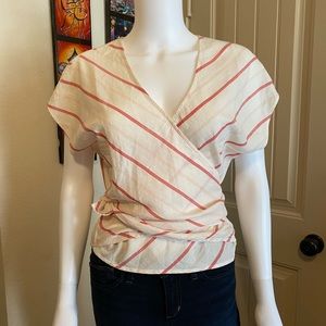 NWT Madewell Sash Tie Wrap Top, Red/White Stripe, Size Medium